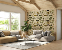 Neutral wallpaper with warm wildflower pattern

