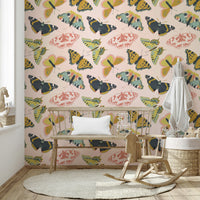 Delicate winged wallpaper for light interiors

