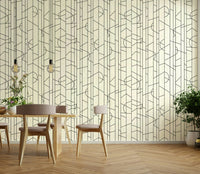 Minimalist room with geometric line wall mural

