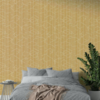 Warm neutral wallpaper with curved movement

