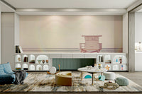 Soft, pastel-colored beach scene captured in the wall mural.

