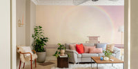 Relaxing pastel beach mural with gentle waves for rooms.

