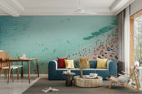 Lively beach scene in the Beach People wall mural for room decor.

