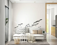 Soaring birds on a vertical mural for peaceful room decor.

