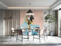 Tropical bird mural in vibrant blue and green hues

