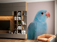 Bedroom with Lovebird wall mural in soft hues

