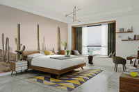 Nature-inspired wallpaper with pink cactus plants

