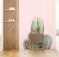 Nature-inspired blush cactus mural for bedrooms

