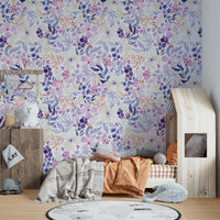 Watercolor floral mural in pastel pink and blush tones

