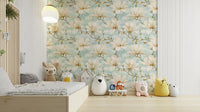 Soft floral wall mural featuring magnolias in light colors.

