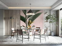 Flowing shape mural in pink and green palette

