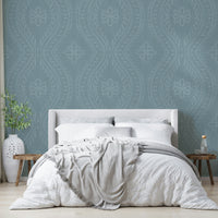 Light blue-grey wallpaper with vintage pattern

