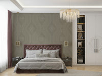 Historic-inspired wallpaper in soft earthy green

