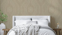 Faded Ogee Damask Safari Wallpaper in neutral tones


