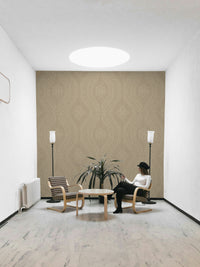 Weathered damask wall design with safari tones

