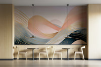Warm-toned wall mural with flowing abstract lines

