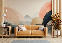 Whimsical cloud mural in pastel boho tones

