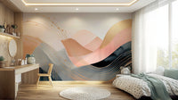 Abstract wave mural in calming tones for kids

