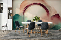 Soft teal portal design in Teal Dream Portal mural creating a tranquil space.

