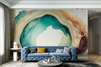 Tranquil Teal Dream Cave mural for a serene, dreamlike space.

