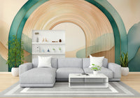 Soft teal tones in Teal Dream Arches wall mural for a serene room.

