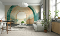 Calming teal arch design in Teal Dream Arches mural.

