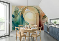 Elegant floral design with botanical arches in wall mural.

