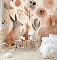 Fun, colorful creatures in the Whimsical Wild Things mural wallpaper.

