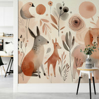 Playful animal-themed mural for kids' rooms in the Wild Things design.

