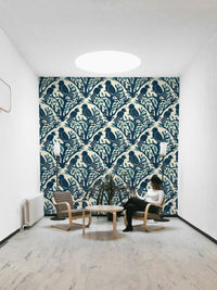 Romantic bird-themed wallpaper with lush foliage

