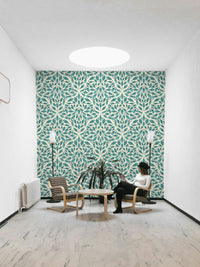 Serene Teal Leaves Wallpaper with botanical pattern

