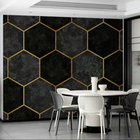 Urban Charcoal Hexagon wall mural with sharp geometric design.

