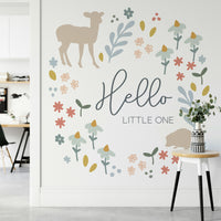 Playful forest animals in a soft, earthy tone mural.

