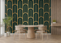 Opulent Art Deco mural with columns and geometric patterns

