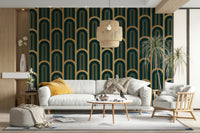 Luxury cyan and gold Art Deco mural for modern interiors

