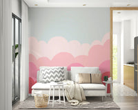 Dreamy pastel pink sunrise wall mural for bedrooms.


