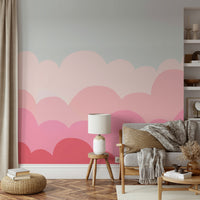Soft pastel wall mural with sunrise theme in pink hues.

