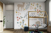 Sweet and soft woodland mural for a baby’s room decor.

