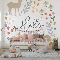 Enchanting woodland creatures mural for a baby nursery.

