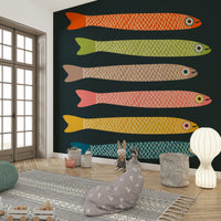 Anchovies retro wall mural for adding color and character to rooms.

