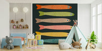 Retro-inspired fish wall mural for lively and fun interiors.

