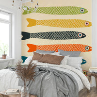 Multicolored anchovies wall mural for a playful retro look.

