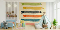 Bold and colorful fish design wall mural for fun spaces.

