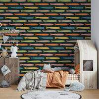 Retro-inspired colorful anchovies wallpaper with dark backdrop.

