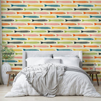 Vintage fish pattern wallpaper perfect for playful interiors.

