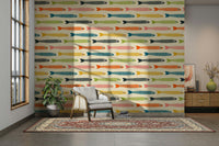Cream background wallpaper with colorful vintage anchovies.

