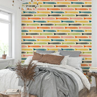 Anchovies fish wallpaper in retro colors for a lively room.

