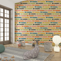 Multicolored anchovies wallpaper on a soft cream background.

