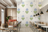 Soft blue floral wallpaper perfect for country-inspired rooms.

