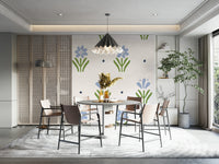 Vintage floral wallpaper in blue for a charming room design.

